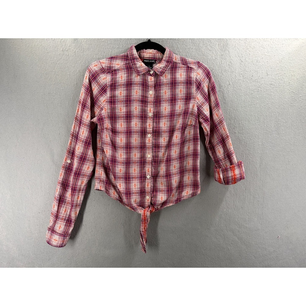 Wet Seal Shirt Womens S Maroon Plaid Tie Front Crop Y2K Indie Sleaze Cowgirl